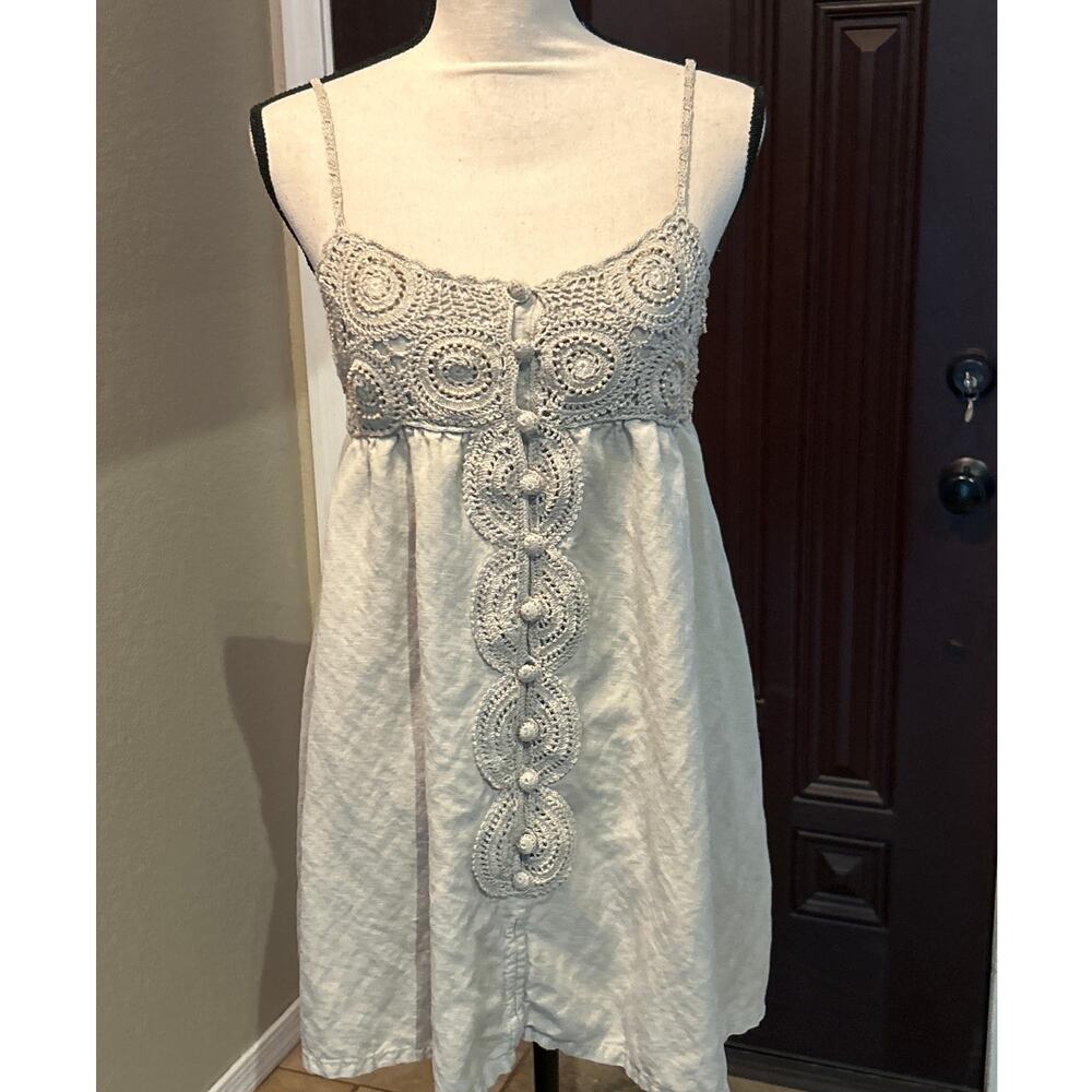 Linen Blend Crocheted Babydoll Sundress